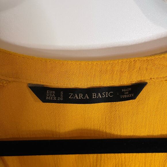 ZARA BASIC Size: Small Mini Dress Mustard Yellow Boho Viscose - Picture 3 of 4